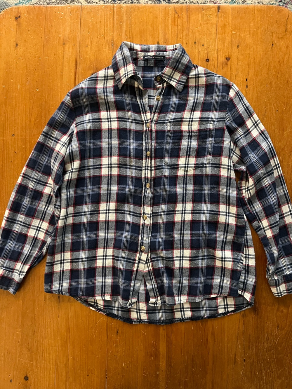 Brandy Melville Plaid Flannel Red, White, Blue 100% Cotton Button Down Shirt